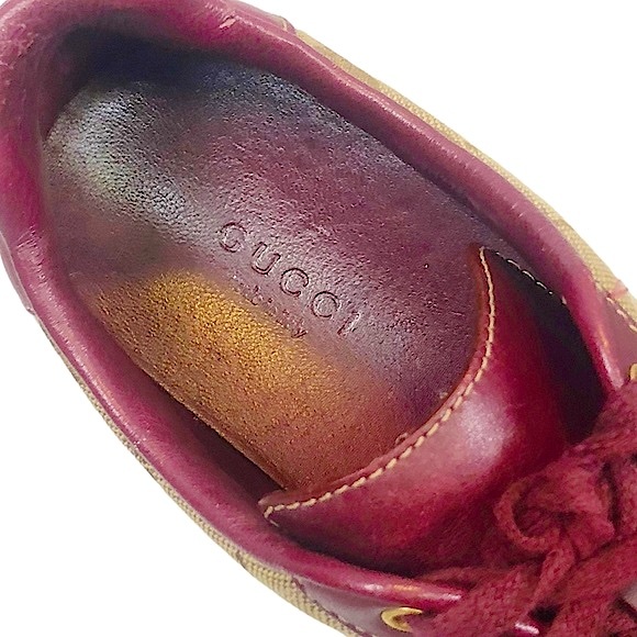 GUCCI Maroon Leather Tan Monogram Lace Up Sneakers 270105 - Picture 16 of 16
